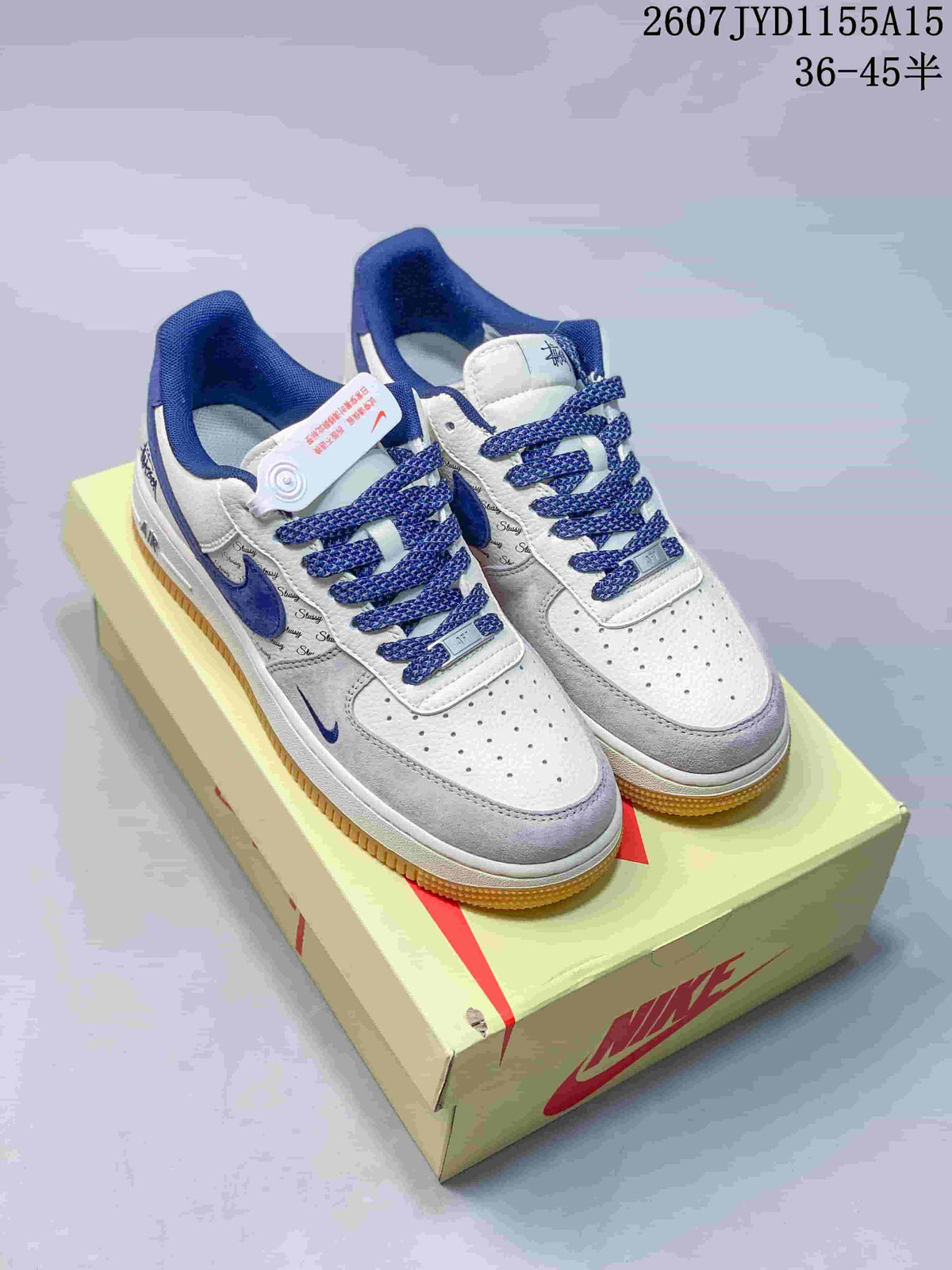 Nike Air Force 1 Sneakers in White Grey Blue 2607JYD1155A15 - product image from the listing.