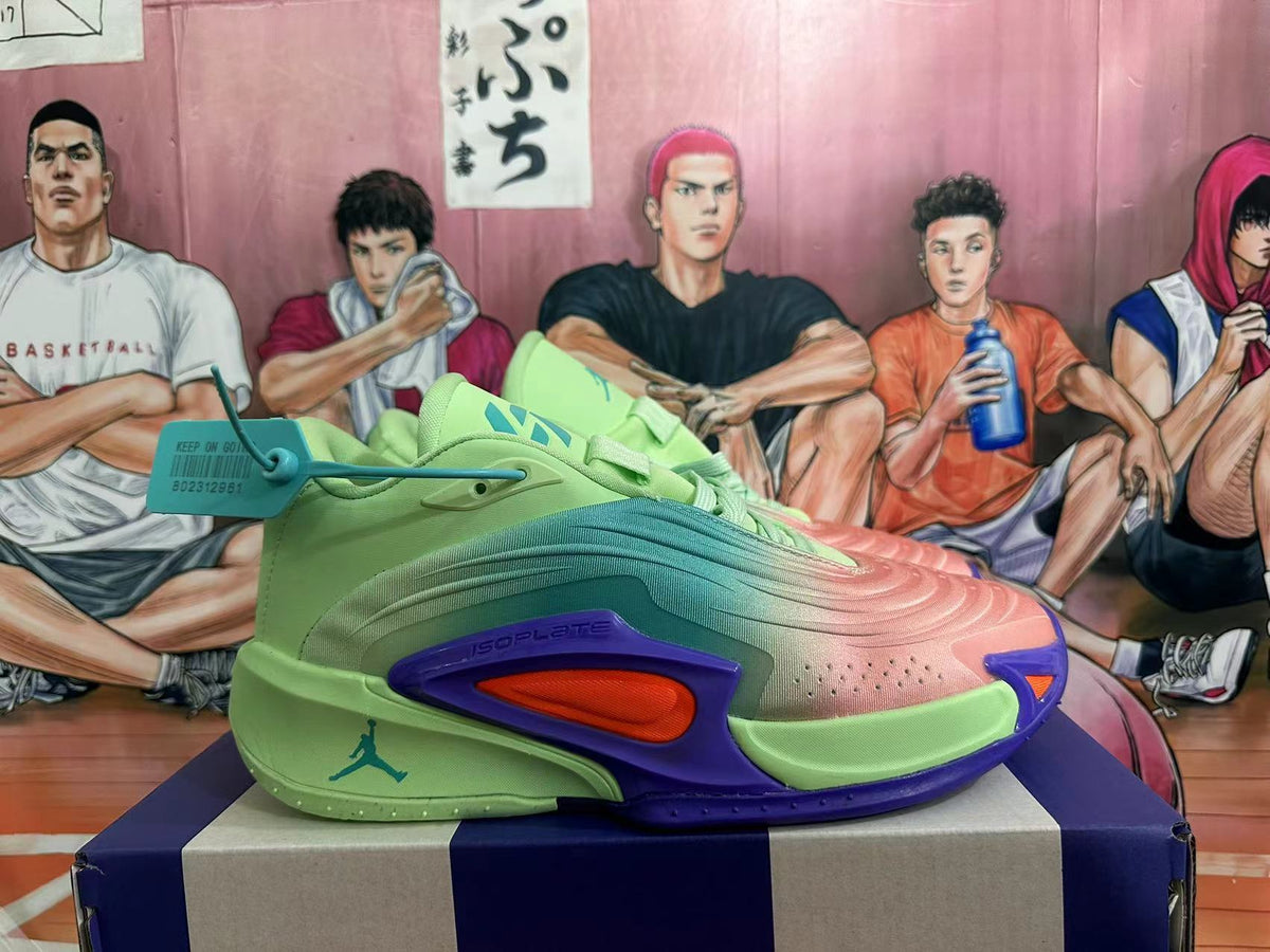 Jordan Luka 1 Basketball Shoes in Green, in Pink and Purple - product image from the listing.
