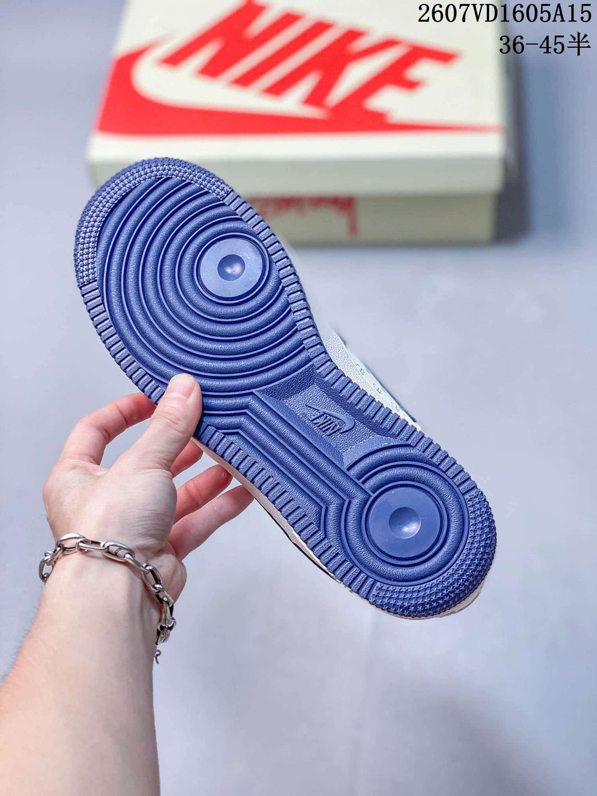 Nike Air Force 1 Blue White Stüssy-Style Trainers 2607VD1605A15 - product image from the listing.