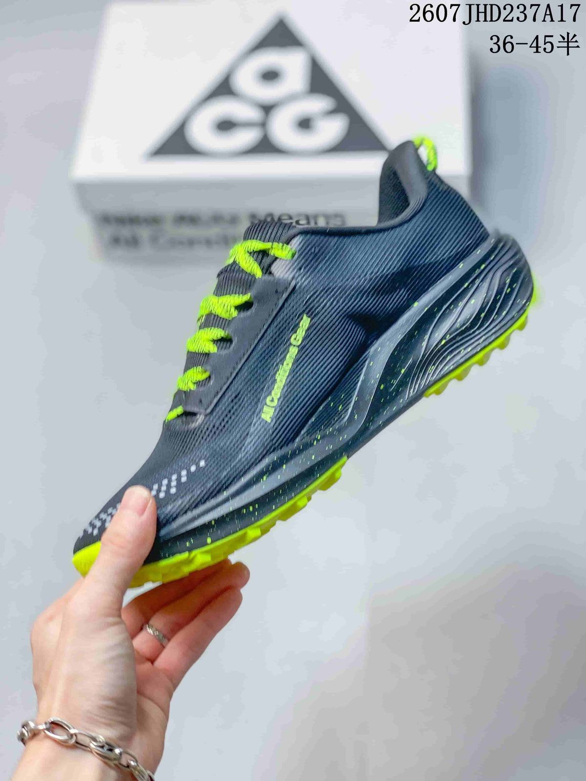 Nike ReactX Pegasus ACG Trail 6 Shoes, in Dark Gray and Lime - product image from the listing.