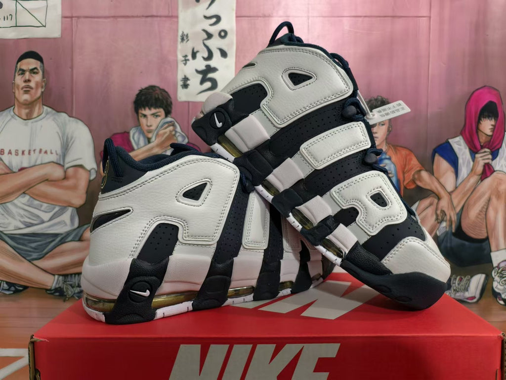 Nike Air More Uptempo Olympic Basketball Shoes in Blue - product image from the listing.