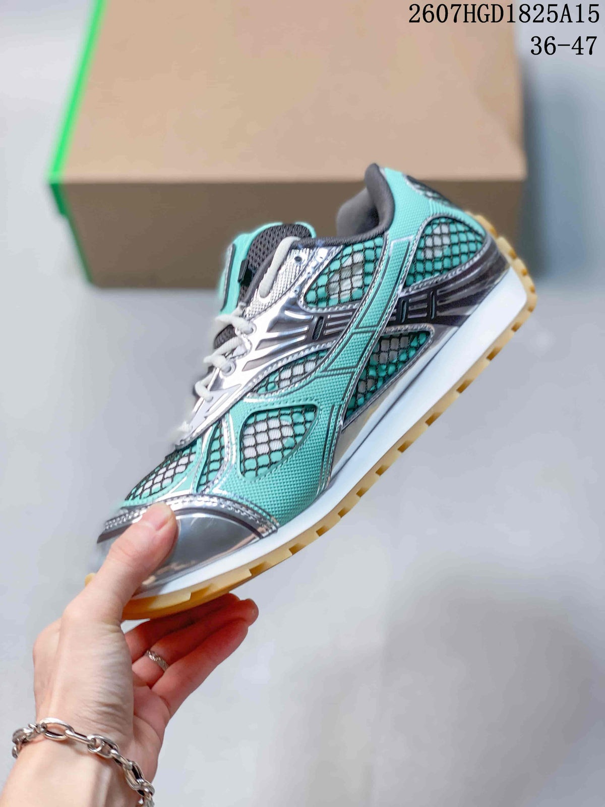 Bottega Veneta Orbit Runner Sneakers in Aqua Silver 2607HGD1825A15 - product image from the listing.