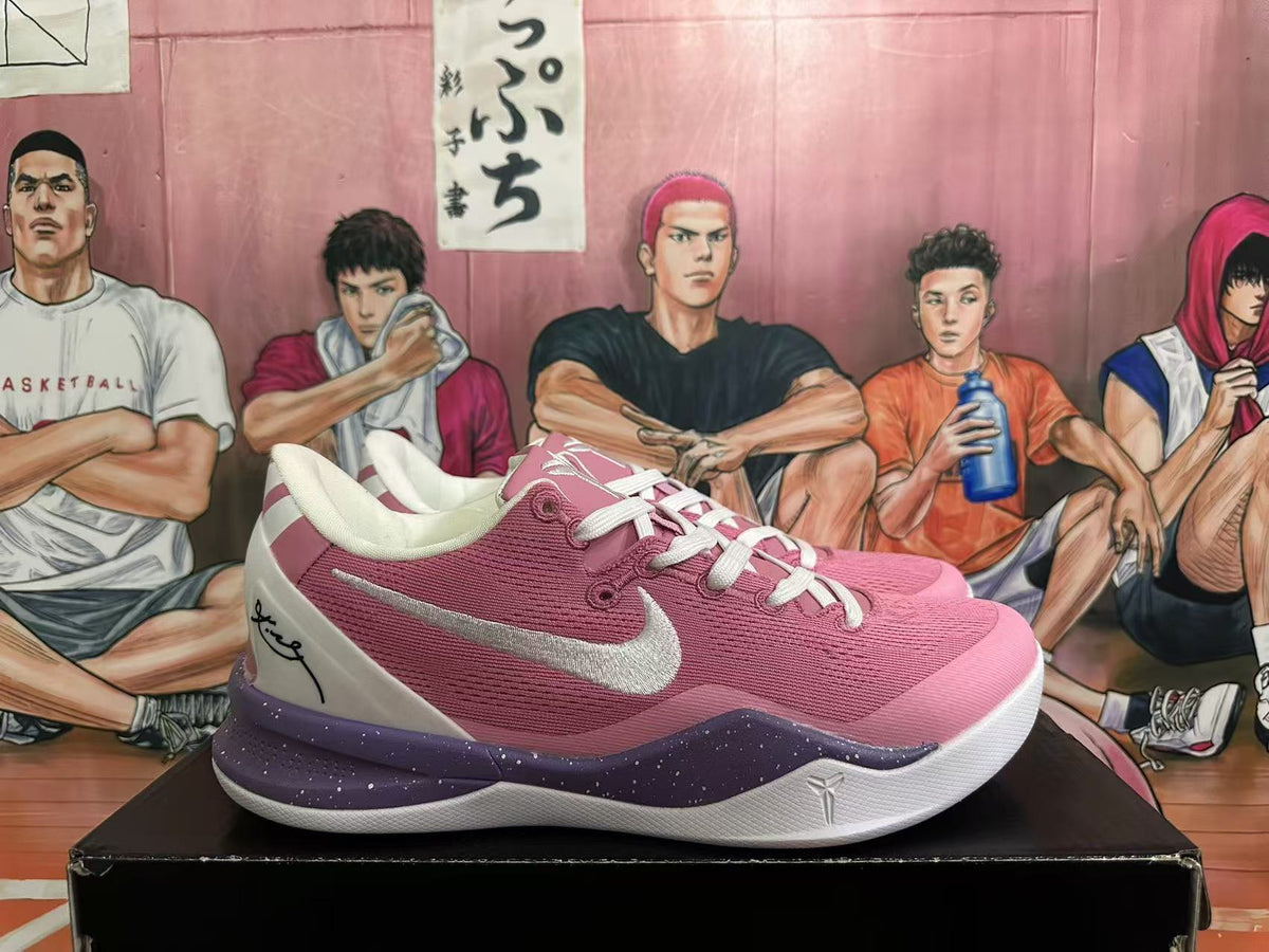 Pink and White Nike Kobe 8 Basketball Shoes - product image from the listing.