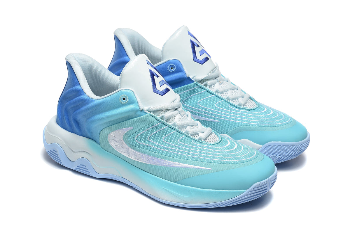 Nike Basketball Footwear in Aqua Blue and White, Style 885-6 - product image from the listing.