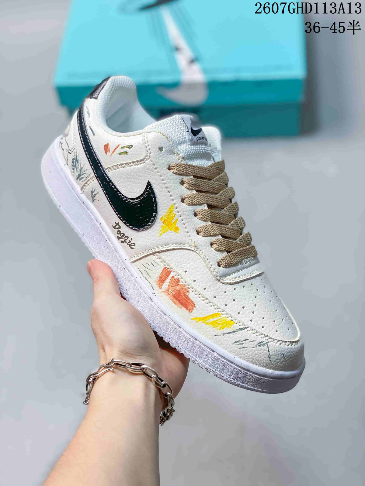 Nike Court Vision 1 Low Custom Graffiti Sneakers in White - product image from the listing.