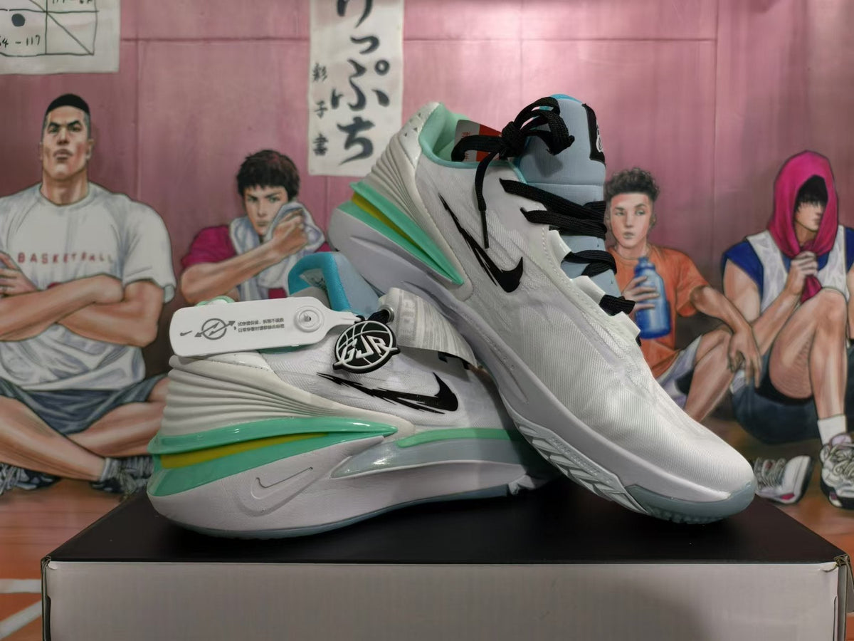 Nike Basketball Shoes in White, in Green and Blue - product image from the listing.