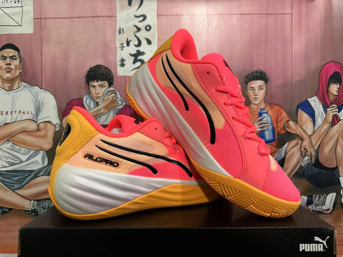 PUMA All-Pro Basketball Shoes, in Pink and Gold - product image from the listing.
