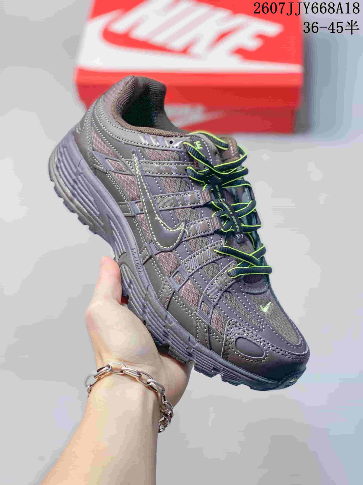 Nike P-6000 Sneakers Dark Gray Neon in Green - product image from the listing.