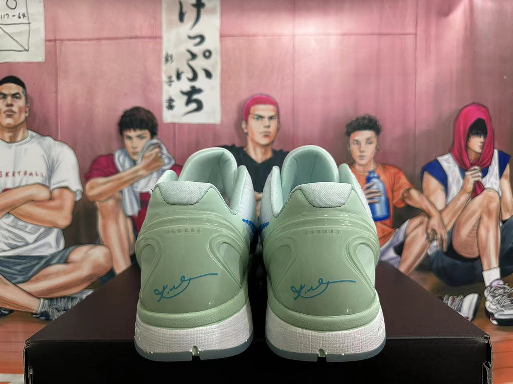Nike Basketball Shoes in White, Blue and Sage in Green - product image from the listing.