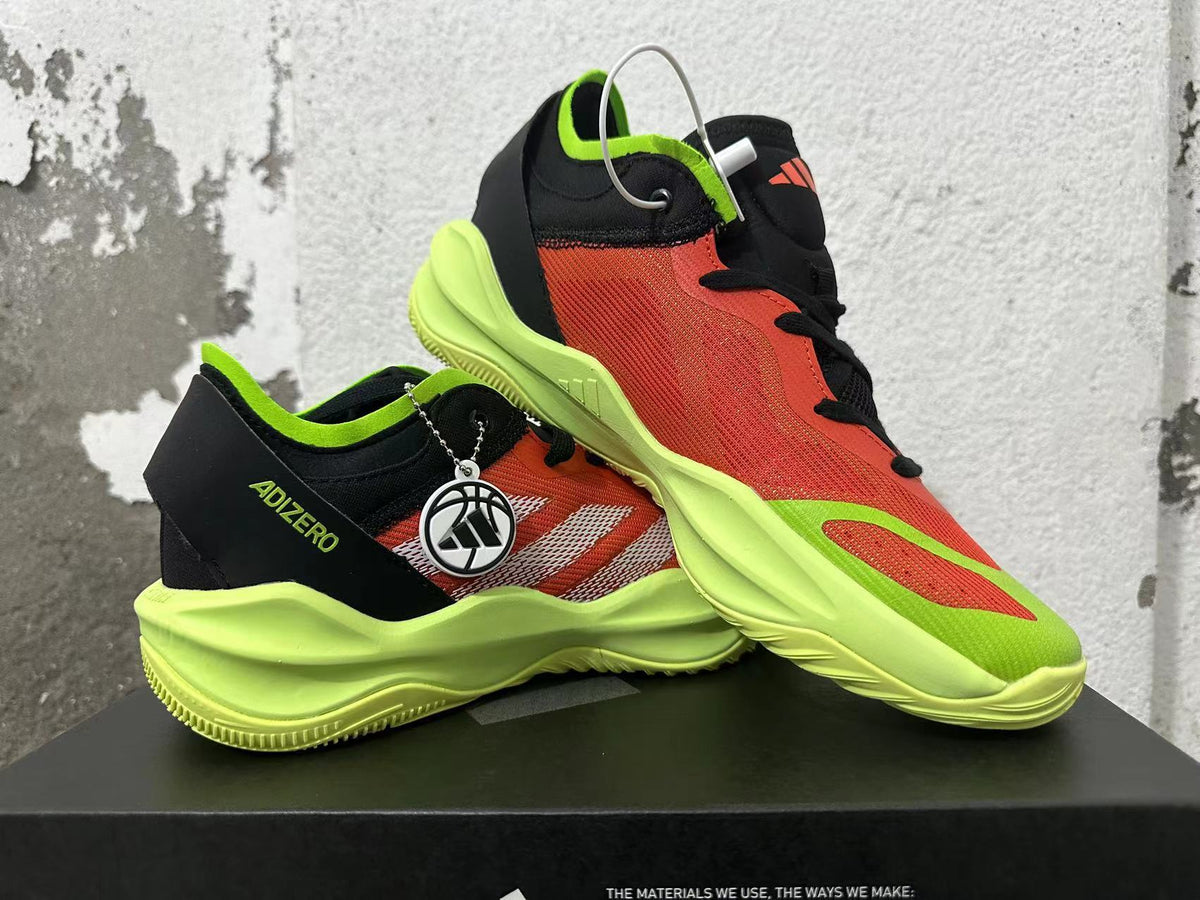 adidas Adizero Basketball Shoes in Black Orange Lime - product image from the listing.
