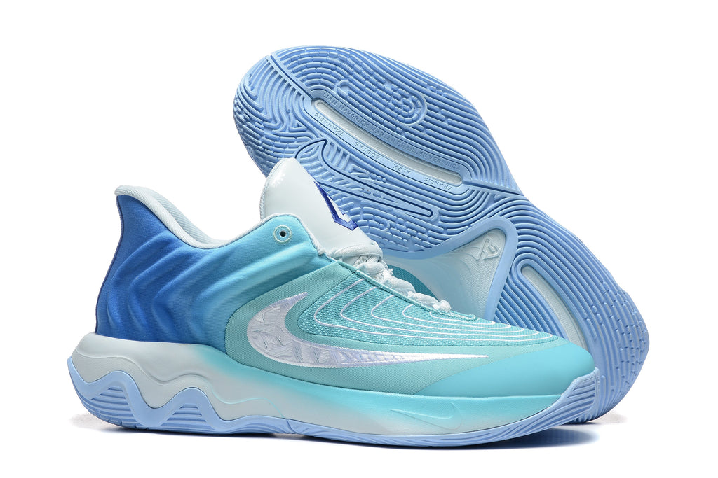 Nike Basketball Footwear in Aqua Blue and White, Style 885-6 - product image from the listing.