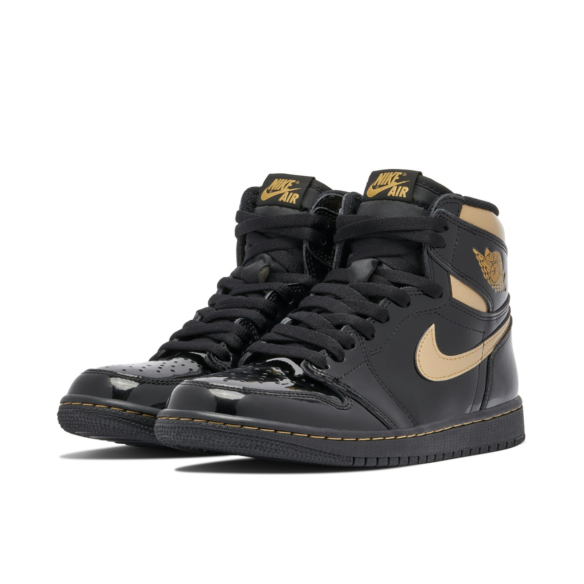 AIR JORDAN 1 HIGH OG PATENT in BLACK GOLD - product image from the listing.