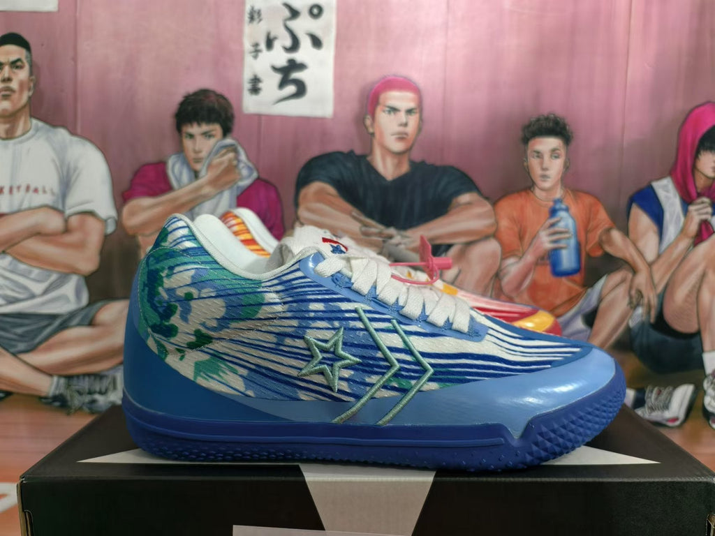 Converse Basketball Footwear in Red and Blue Mismatched Colors - product image from the listing.
