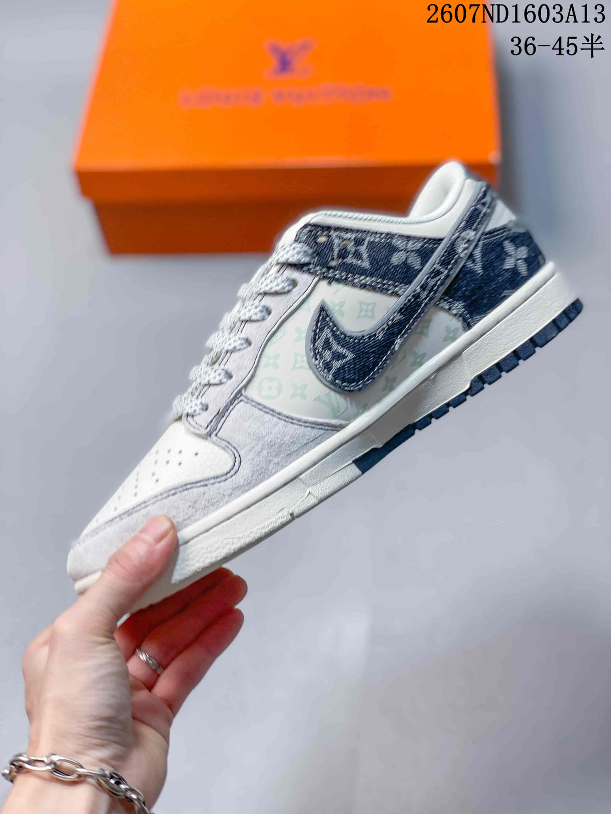 Nike SB Dunk Low LV-Pattern Sneakers in Grey White - product image from the listing.