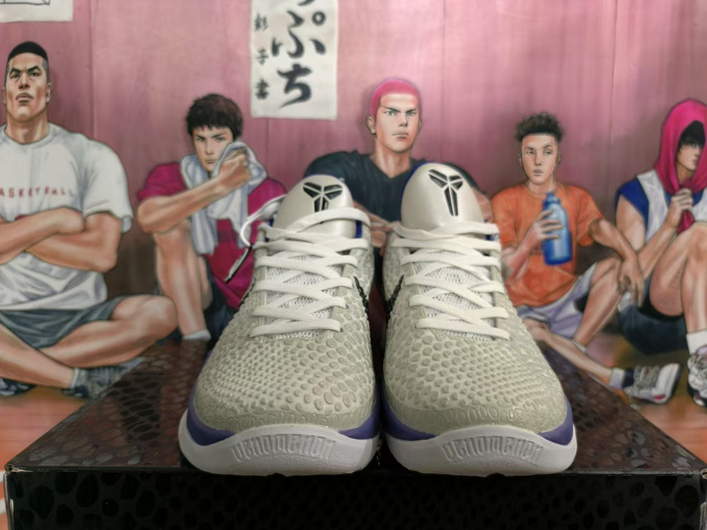 Nike Kobe 6 Basketball Shoes in White and Purple - product image from the listing.