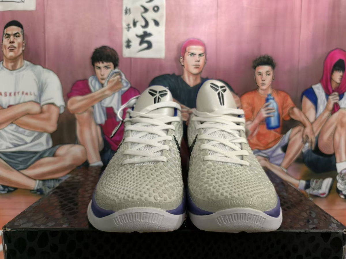 Nike Kobe 6 Basketball Shoes in White and Purple - product image from the listing.