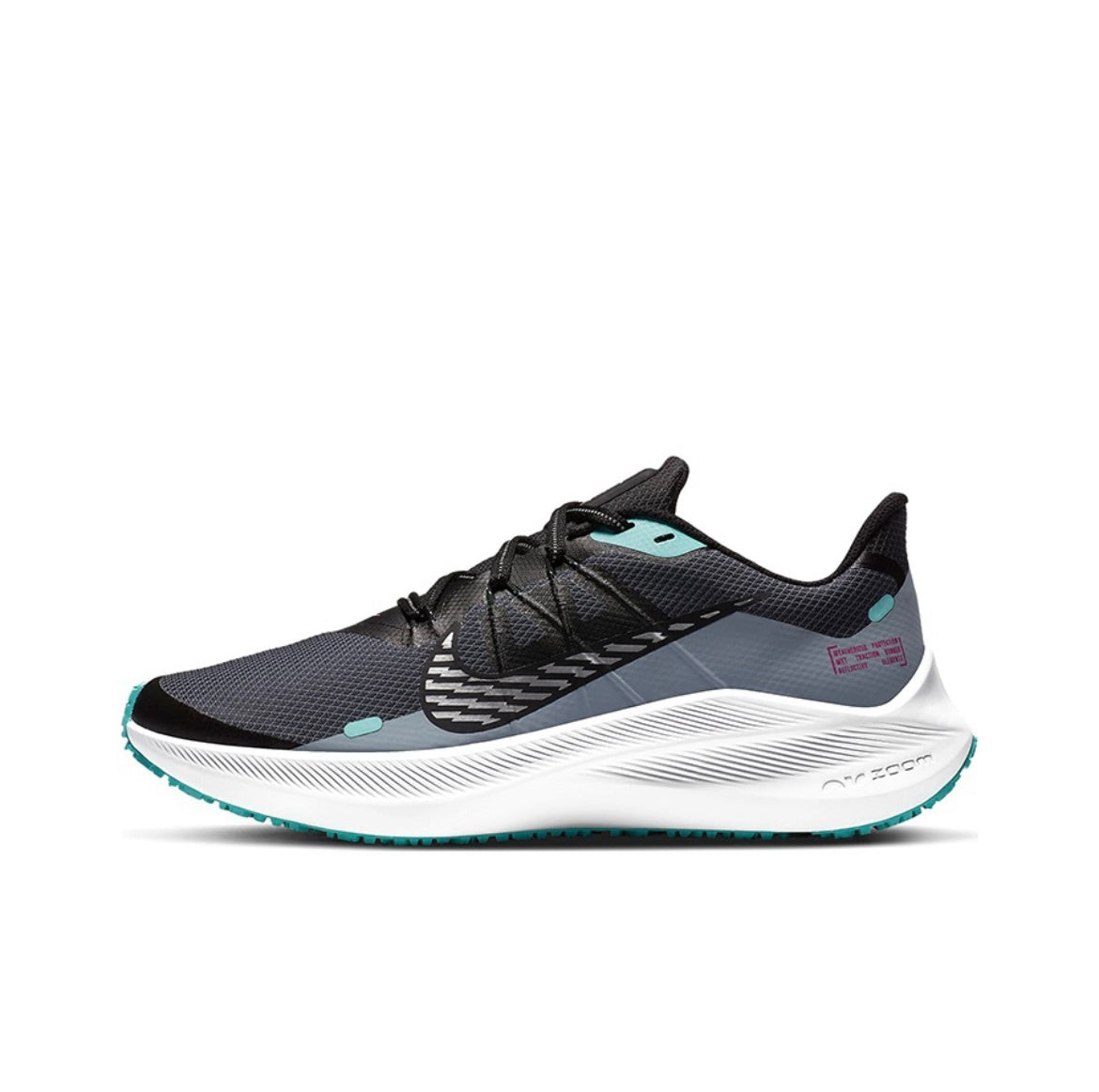 Nike Air Zoom Winflo 7 Shield Running Shoes in Black Gray Green CU3868-403 - product image from the listing.