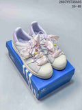 Adidas Superstar Custom White Trainers with Lilac and Pink Details - product image from the listing.