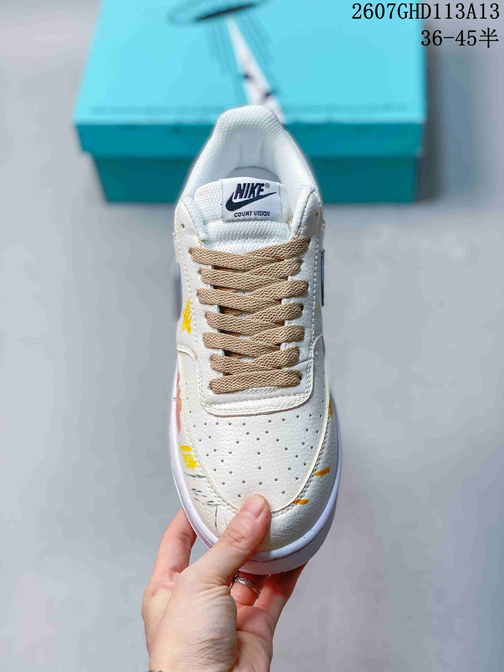 Nike Court Vision 1 Low Custom Graffiti Sneakers in White - product image from the listing.