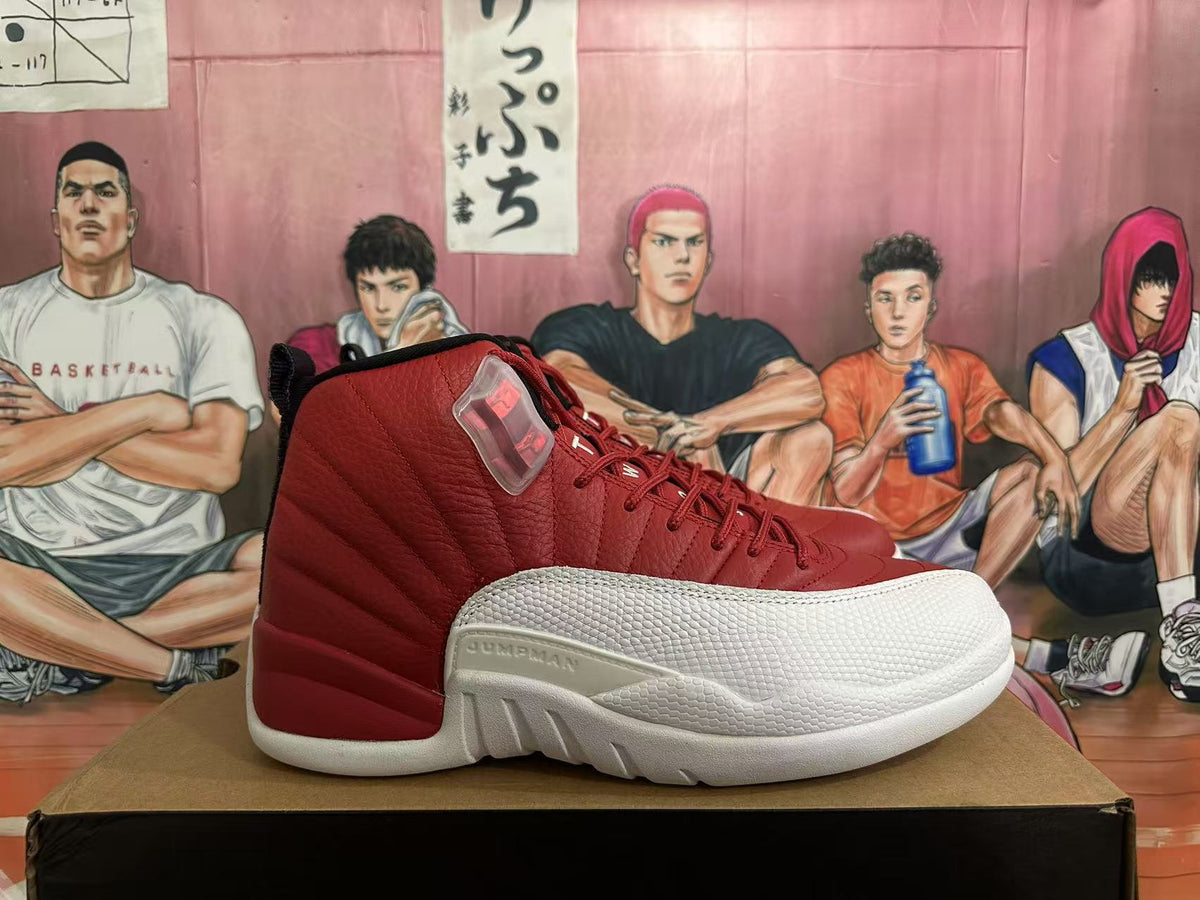 Red and White Jordan 12 High-Top Sneakers - product image from the listing.