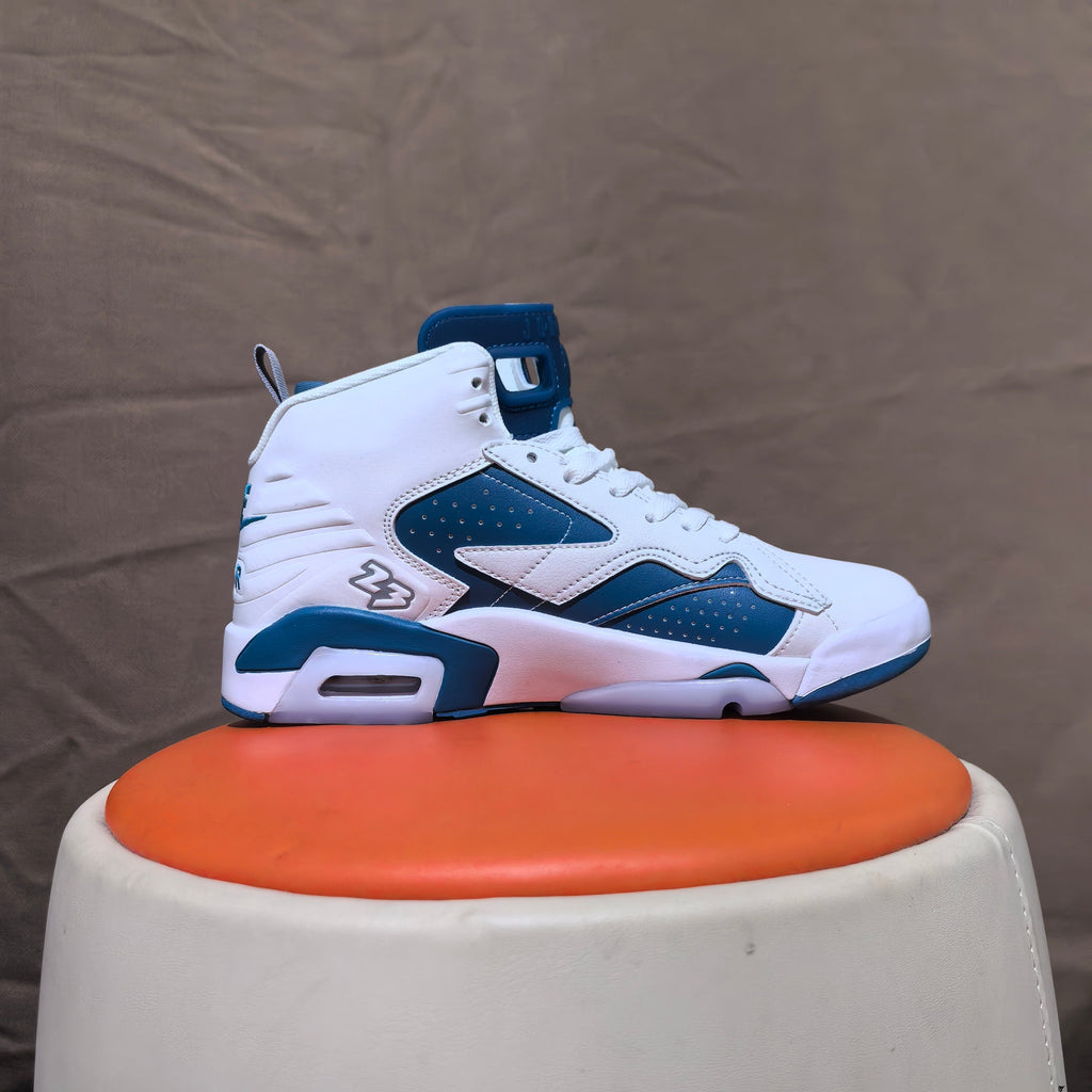 Jordan 6 Retro High-Top Sneakers in White and Blue - product image from the listing.