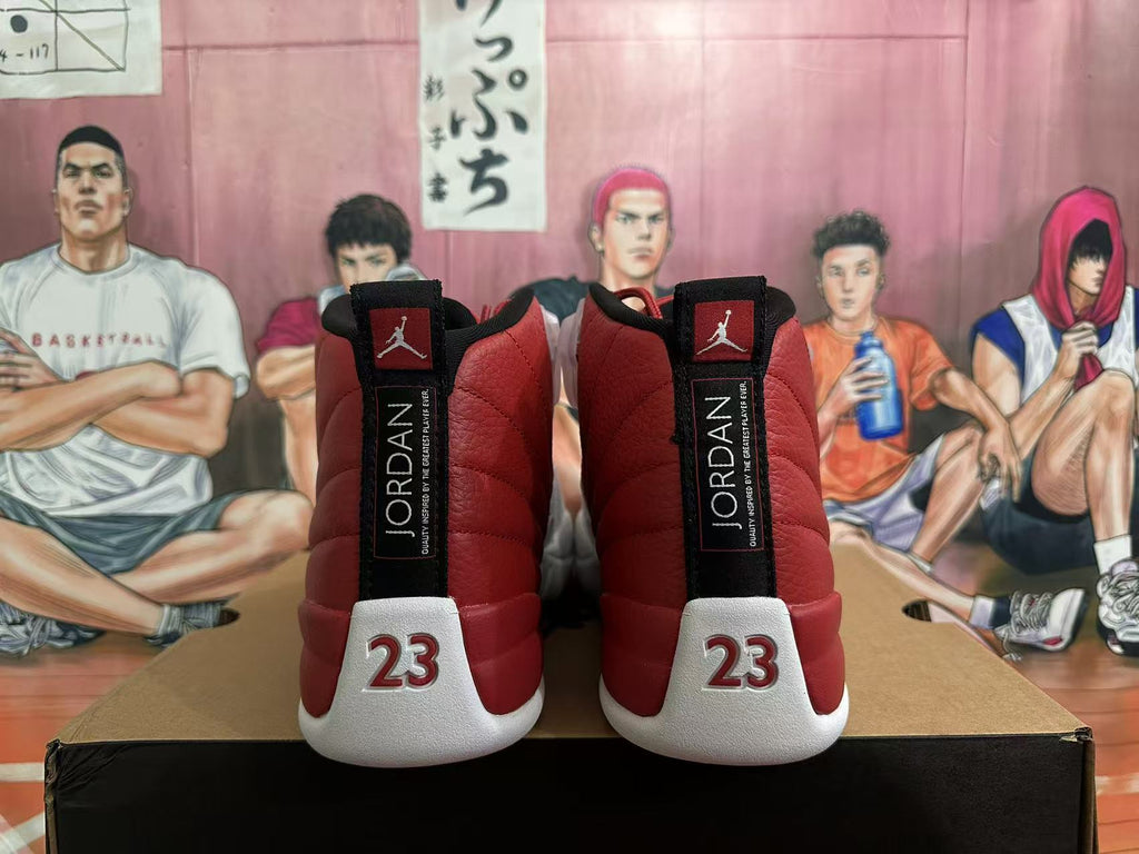 Red and White Jordan 12 High-Top Sneakers - product image from the listing.
