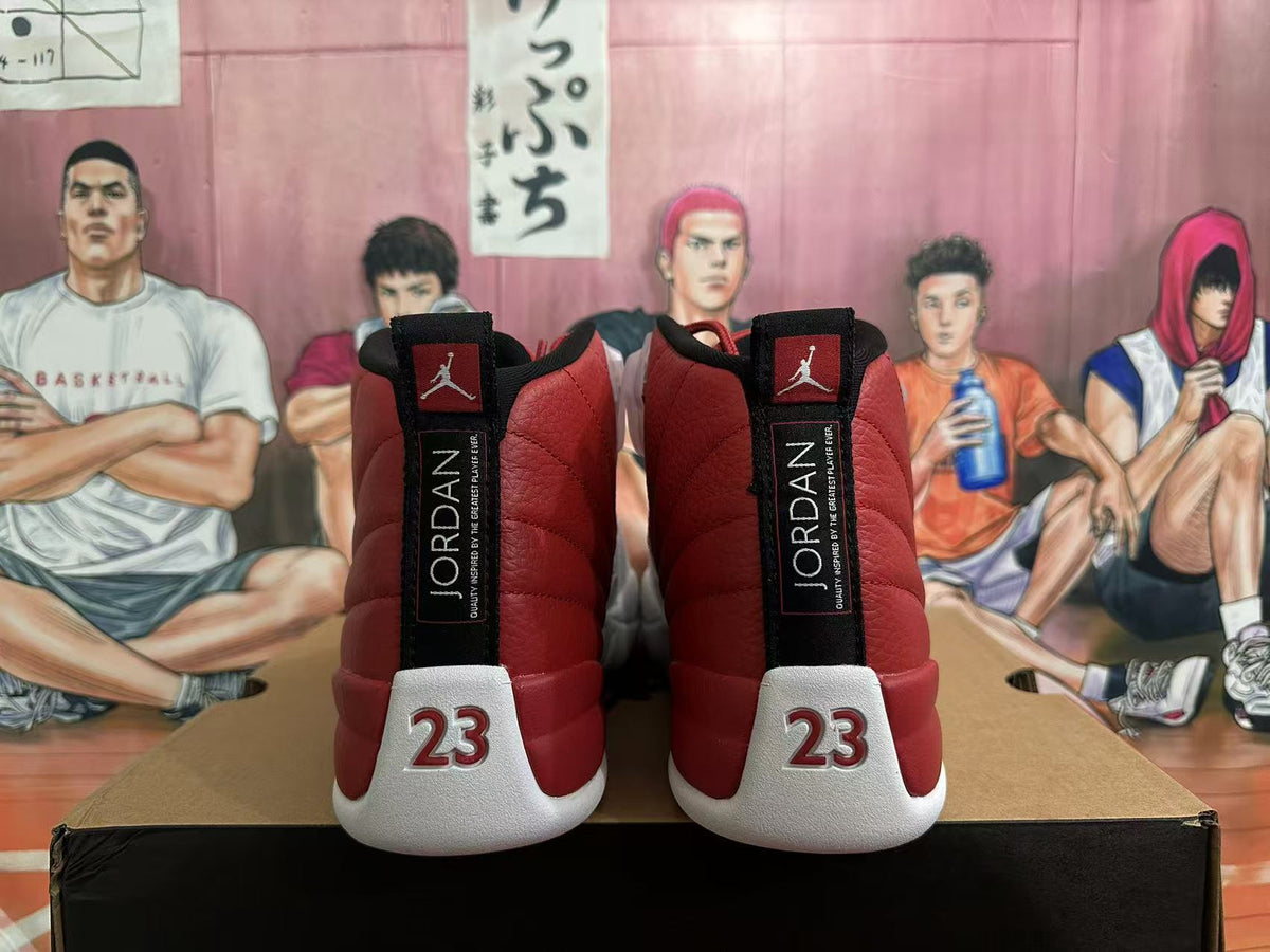 Red and White Jordan 12 High-Top Sneakers - product image from the listing.