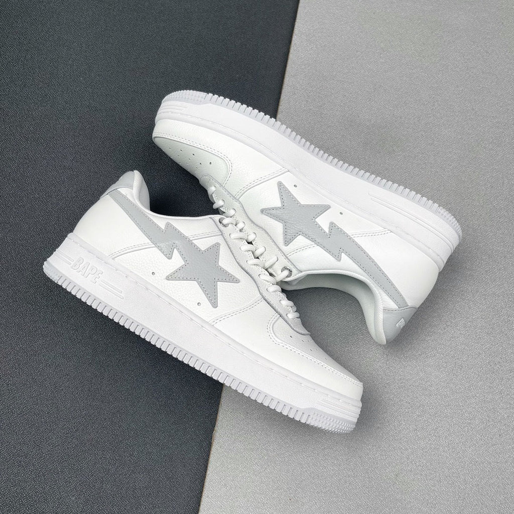 White and Grey BAPE STA Low Sneakers - product image from the listing.