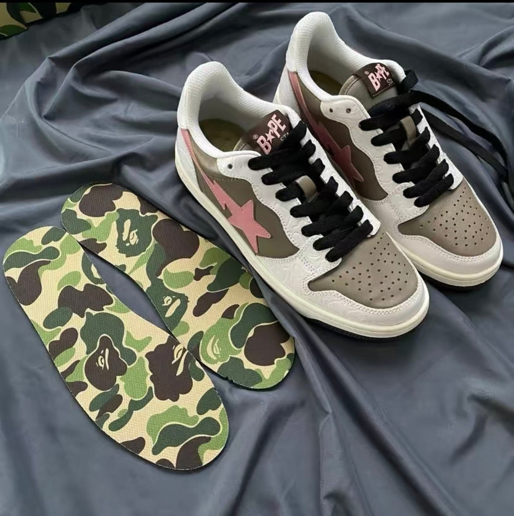 BAPE Sk8 Sta Low-Top Sneakers in White, in Taupe and Pink - product image from the listing.