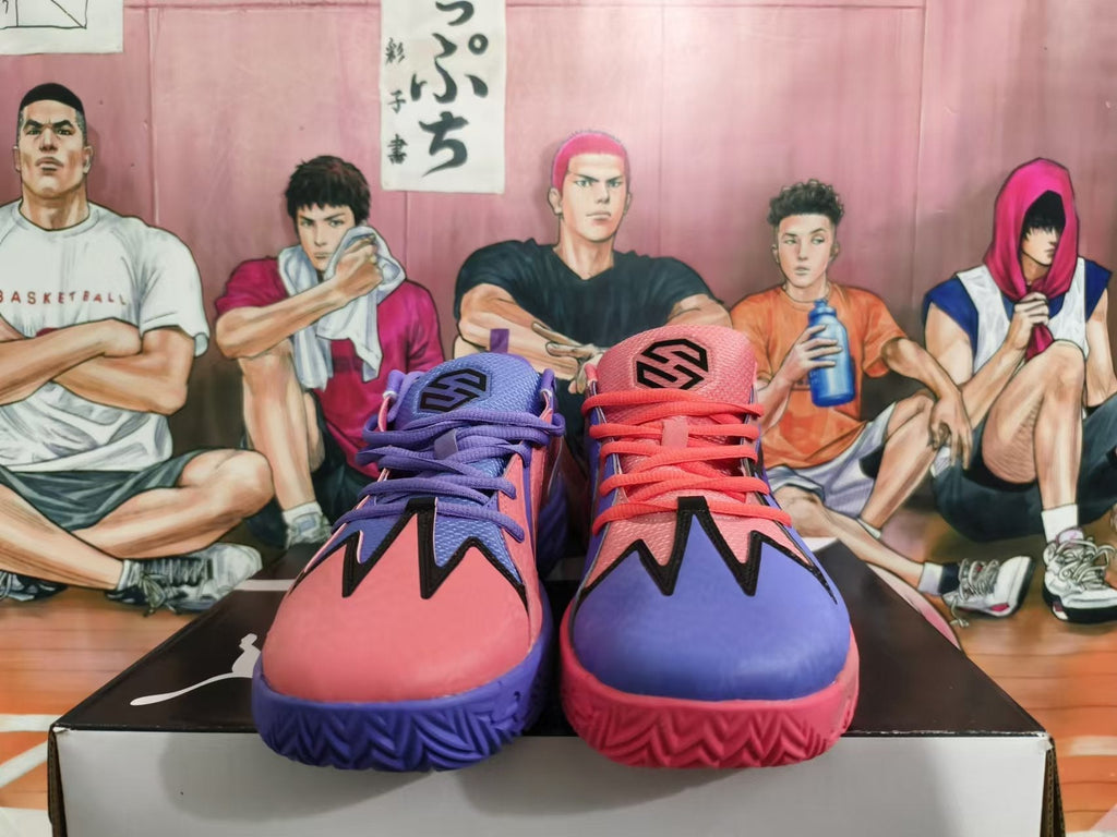 Pink and Purple Basketball Trainers with Black Accents - product image from the listing.