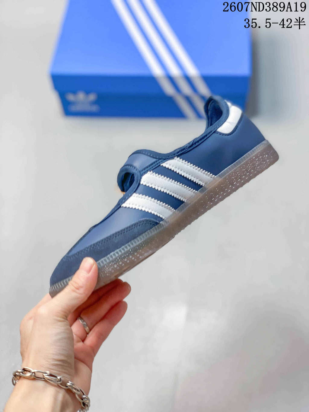 adidas Samba Jane Mary Jane Sneakers in Blue and White - product image from the listing.