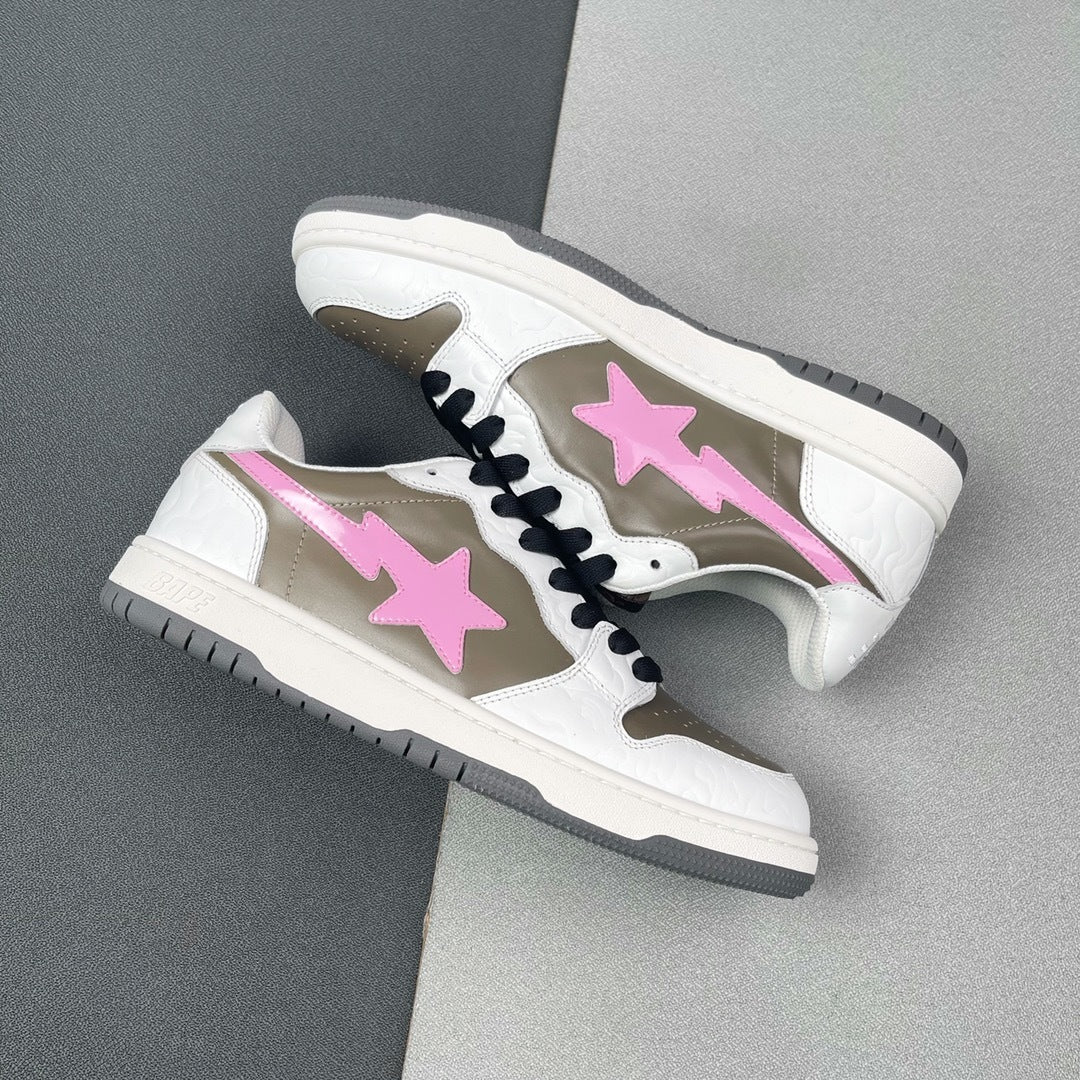 BAPE Sk8 Sta Low-Top Sneakers in White, in Taupe and Pink - product image from the listing.