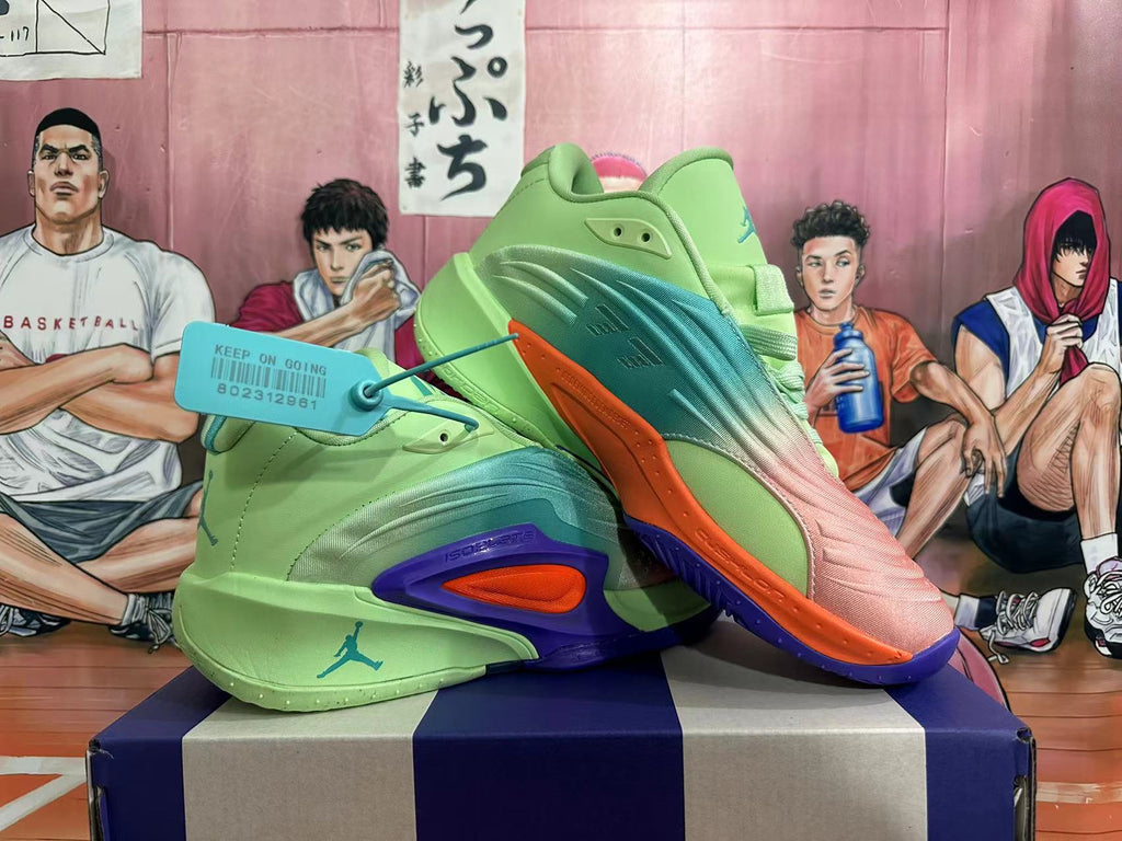 Jordan Luka 1 Basketball Shoes in Green, in Pink and Purple - product image from the listing.