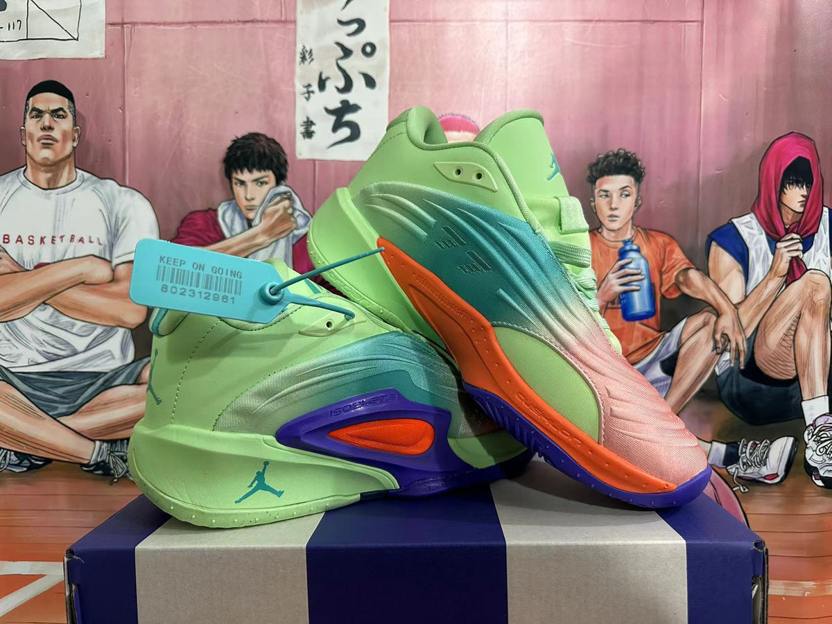 Jordan Luka 1 Basketball Shoes in Green, in Pink and Purple - product image from the listing.