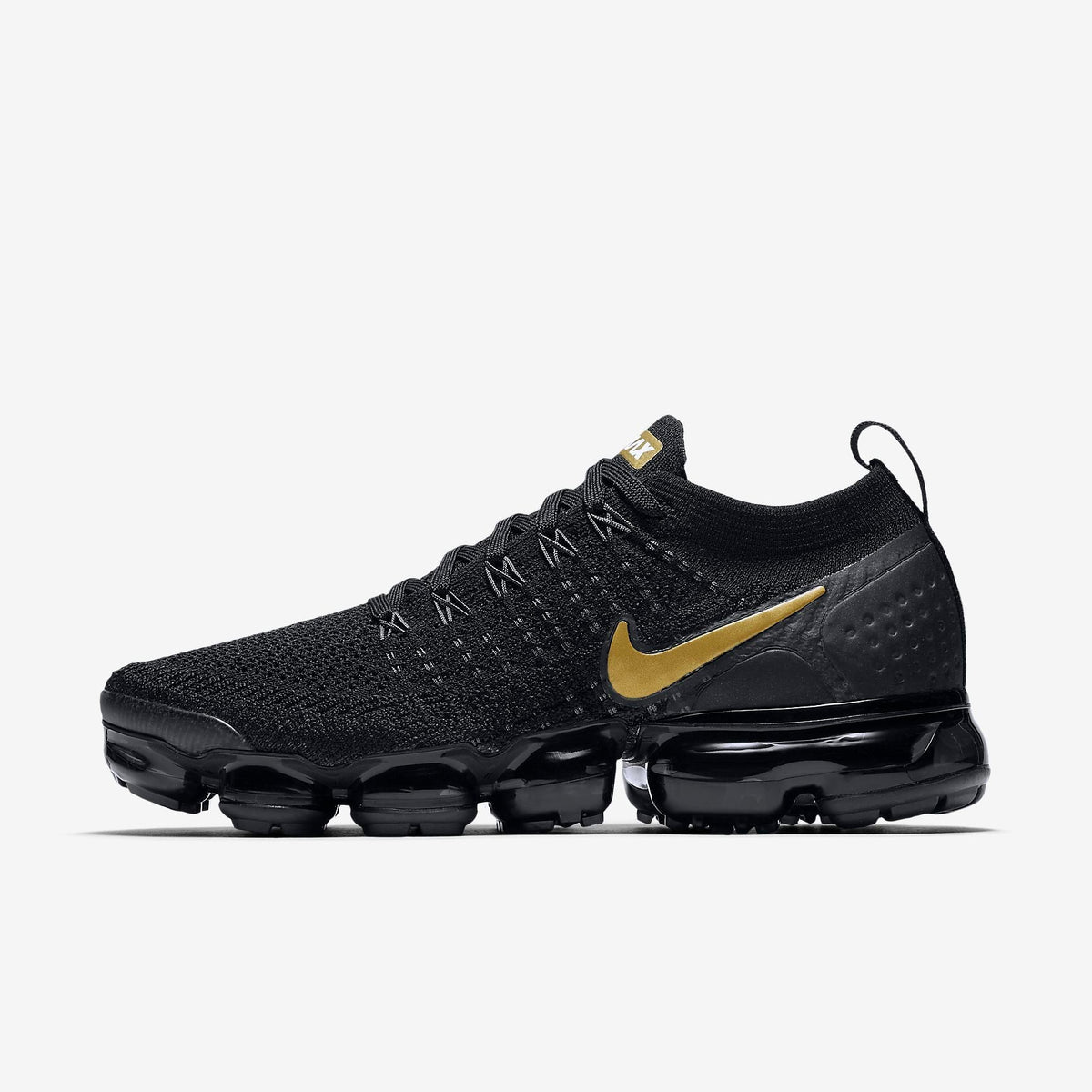 Nike Air VaporMax Flyknit 2 Sneakers in Black Gold 942842-012 - product image from the listing.