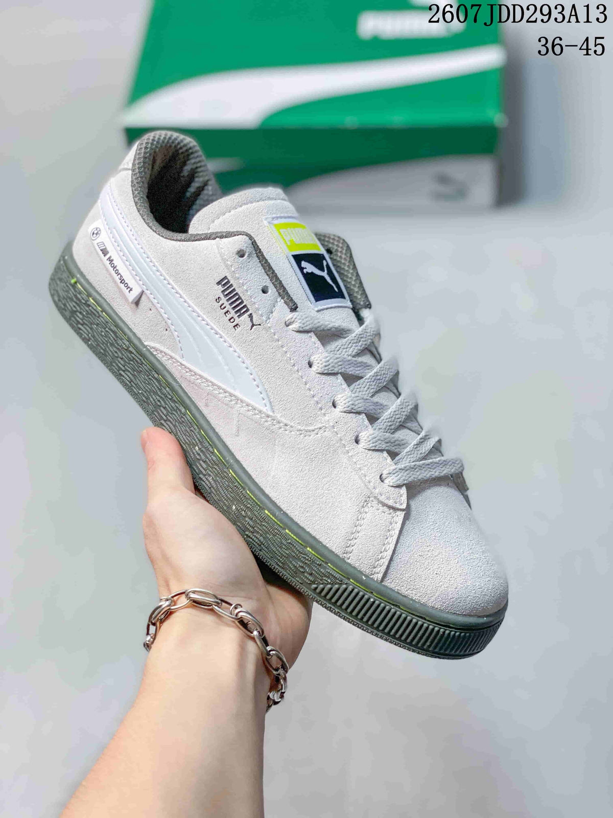 PUMA BMW MMS Suede XL Sneakers in White and Gray 2607JDD293A13 - product image from the listing.