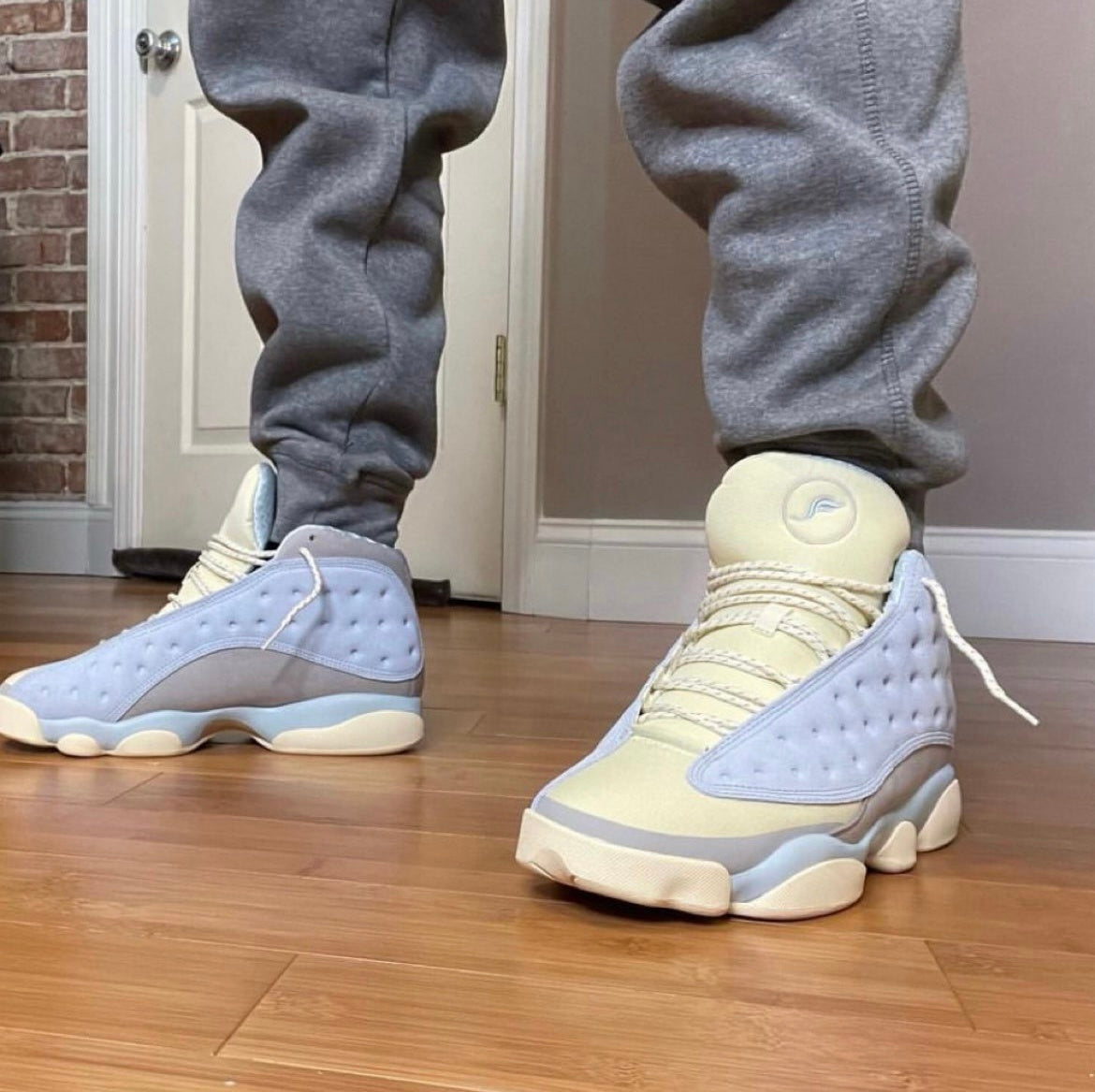 Blue and Cream Jordan 13 SoleFly DX5763-100 Sneakers - product image from the listing.