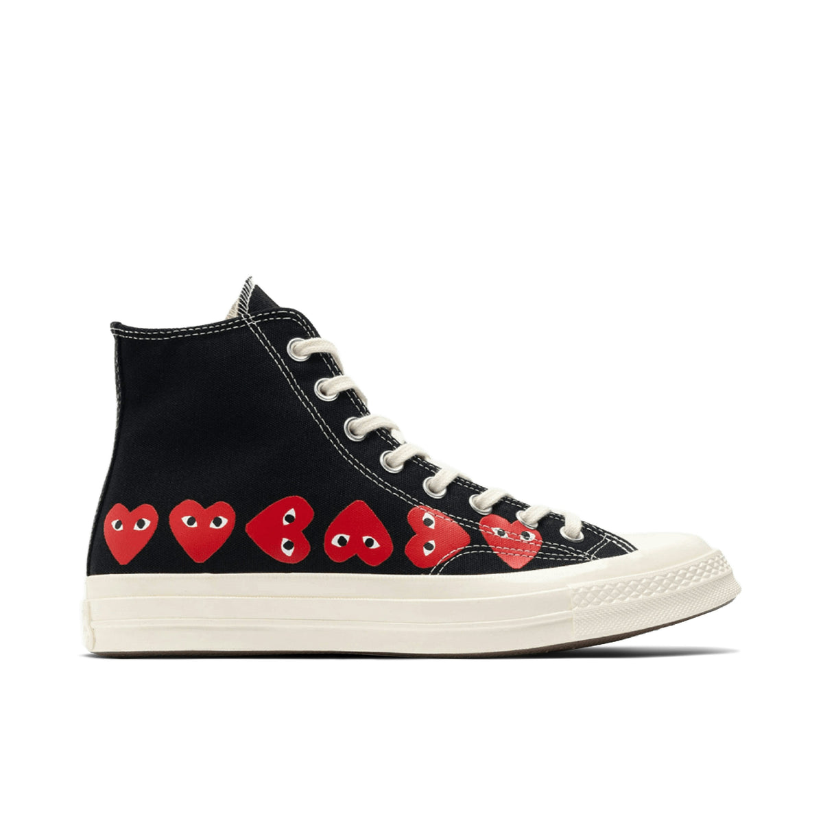 CONVERSE CHUCK TAYLOR ALL STAR 70 HI COMME DES GARCONS PLAY MULTI-HEART in BLACK - product image from the listing.