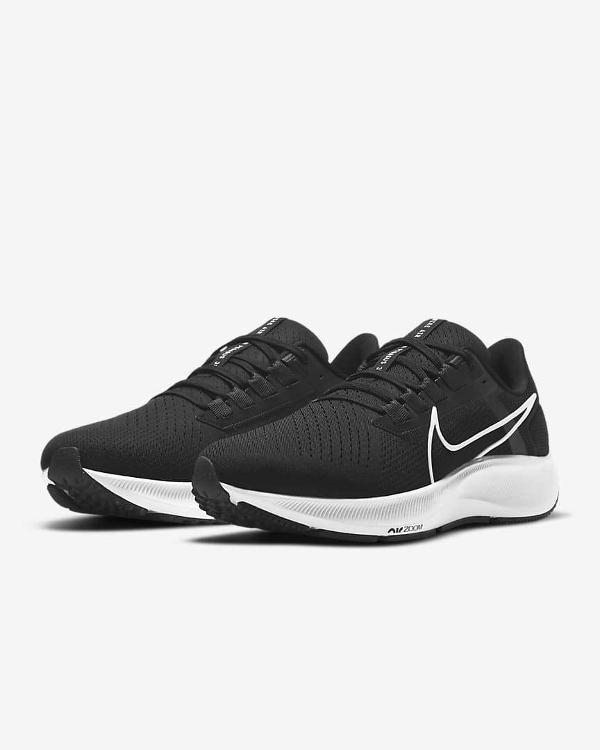 Nike Air Zoom Pegasus 38 Running Shoes in Black and White CW7356-002 - product image from the listing.