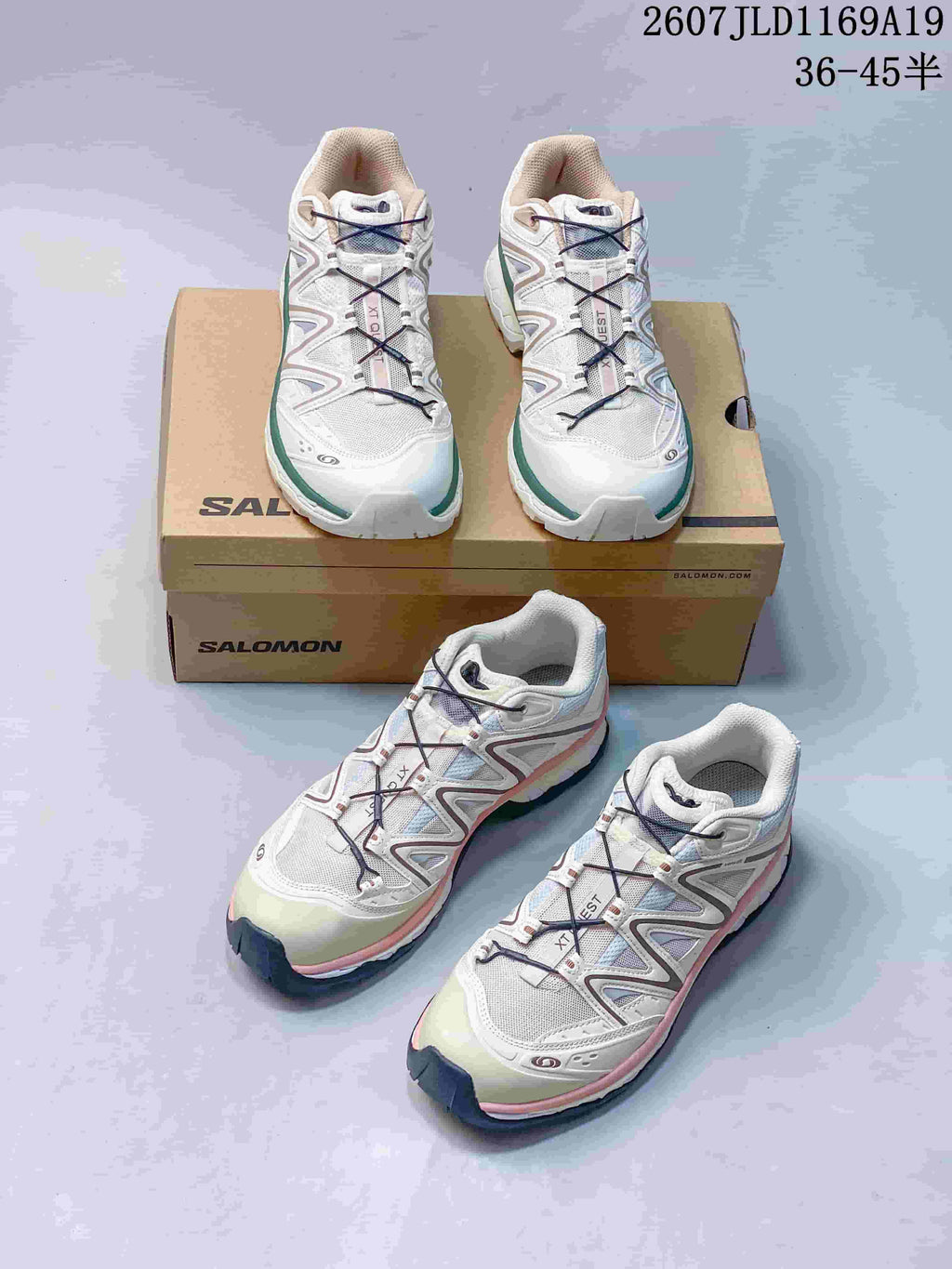 Salomon XT-Quest Trail Sneakers in White Green Pink 2607JLD1169A19 - product image from the listing.