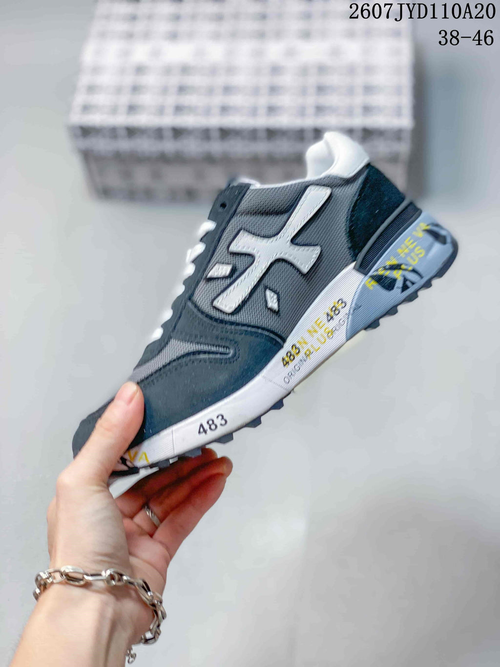 Premiata 2607 JYD110A20 Retro Casual Sneakers in Navy Gray - product image from the listing.