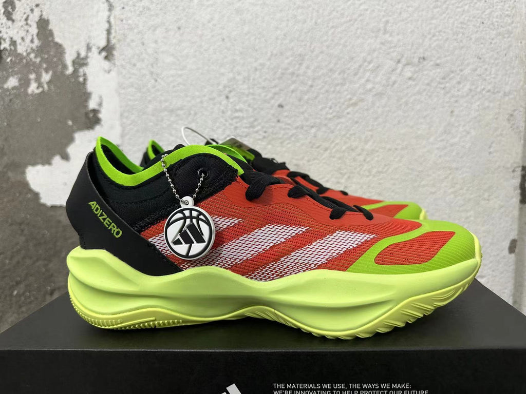 adidas Adizero Basketball Shoes in Black Orange Lime - product image from the listing.