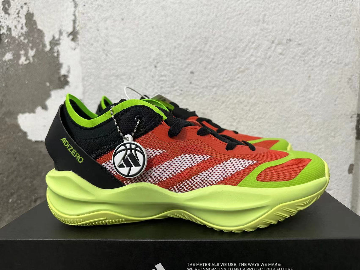adidas Adizero Basketball Shoes in Black Orange Lime - product image from the listing.