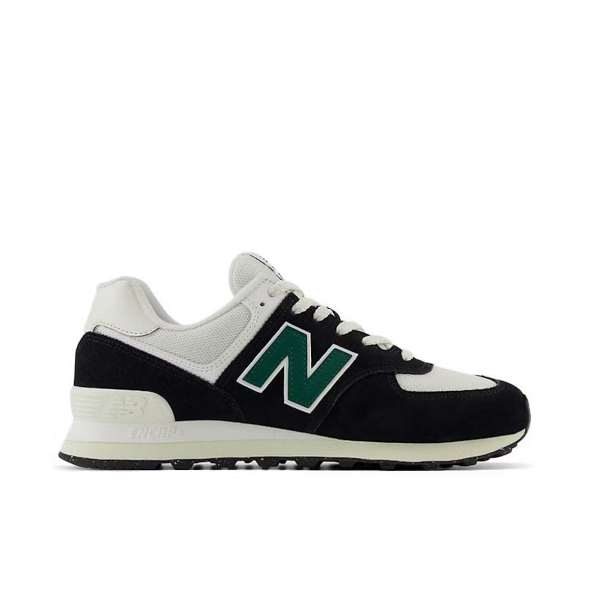 New Balance 574 Black White Marsh in Green - product image from the listing.