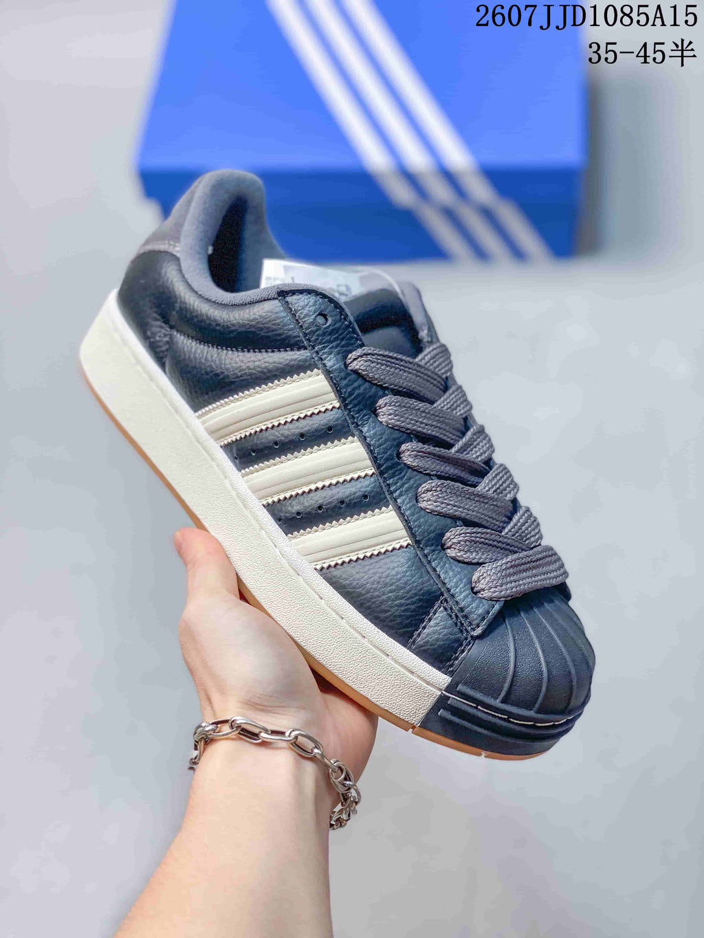 adidas Superstar XLG Sneakers in Black and White JR7444 - product image from the listing.