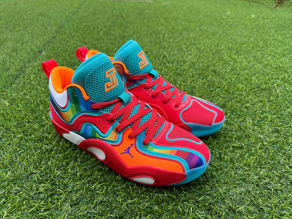 Jordan 680-5 Basketball Shoes in Blue Red Multicolor - product image from the listing.