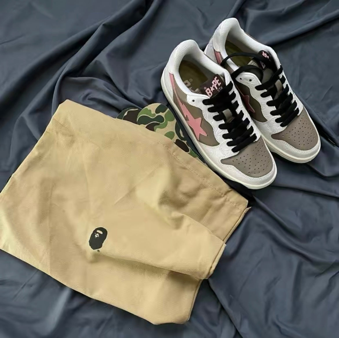 BAPE Sk8 Sta Low-Top Sneakers in White, in Taupe and Pink - product image from the listing.