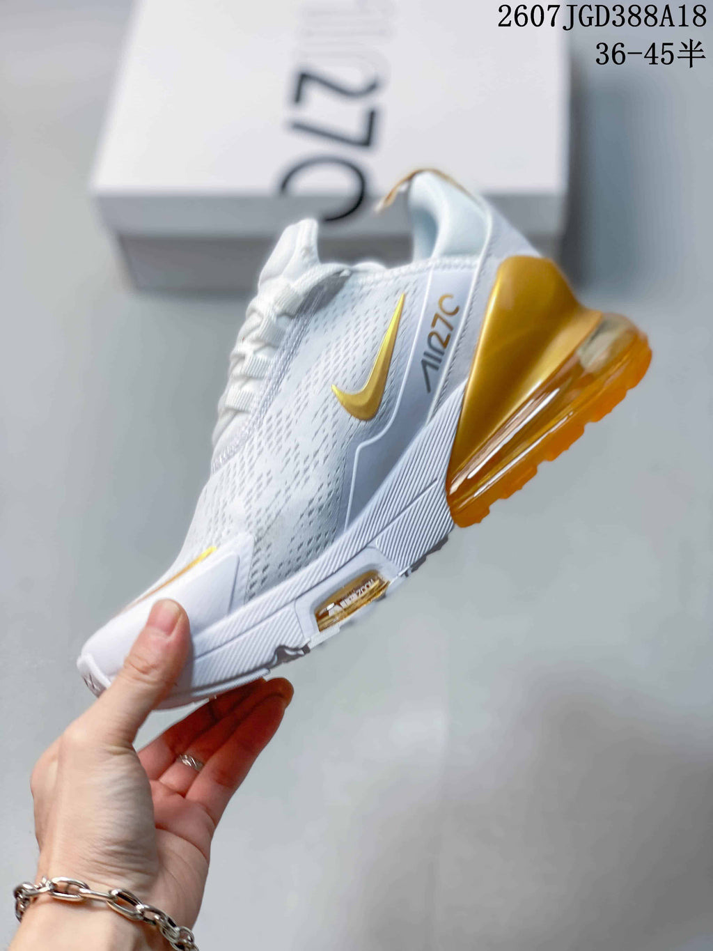 Nike Air Max 270 Premium Sneakers in White Gold 2607JGD388A18 - product image from the listing.