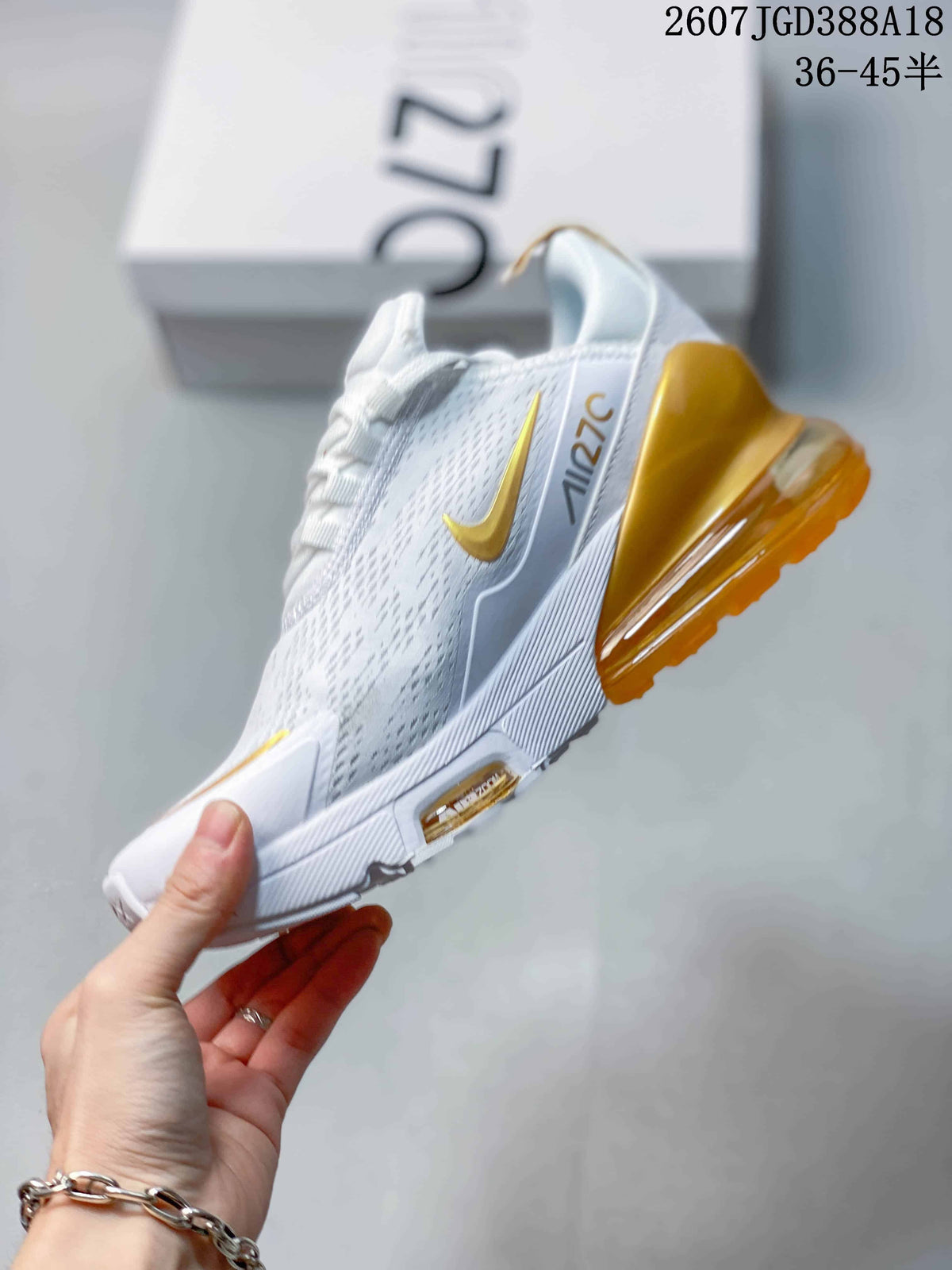 Nike Air Max 270 Premium Sneakers in White Gold 2607JGD388A18 - product image from the listing.