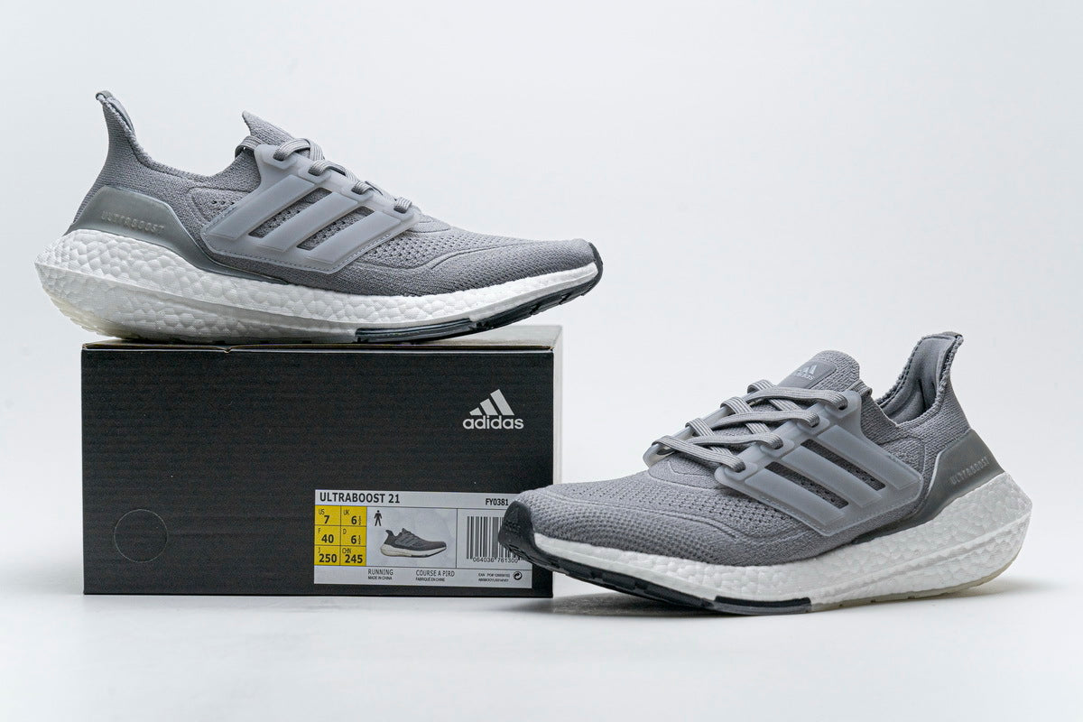 adidas Ultraboost 21 Running Shoes FY0381 in Grey - product image from the listing.